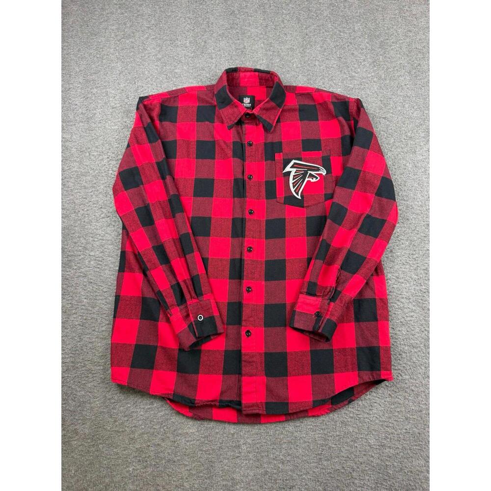 Atlanta‎ Falcons NFL Men's Small Red Plaid Flannel Shirt Button Up Long Sleeve